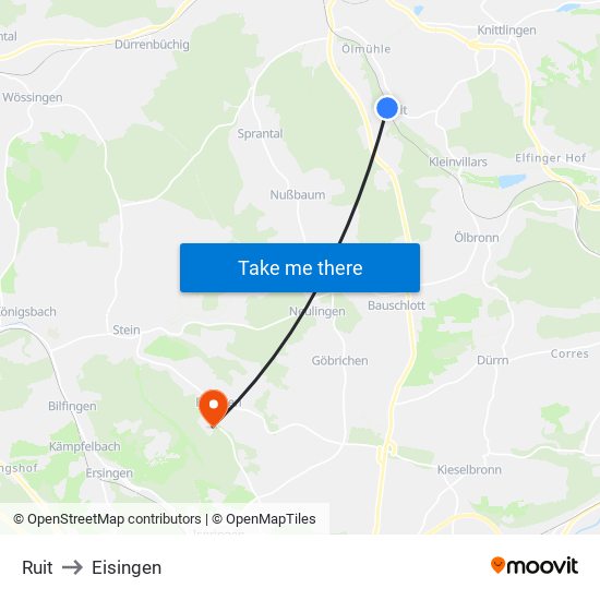 Ruit to Eisingen map