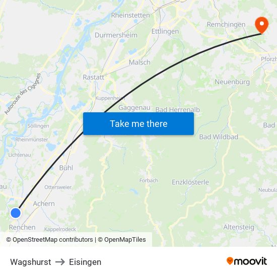 Wagshurst to Eisingen map