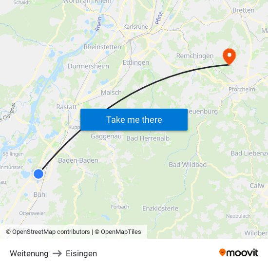 Weitenung to Eisingen map