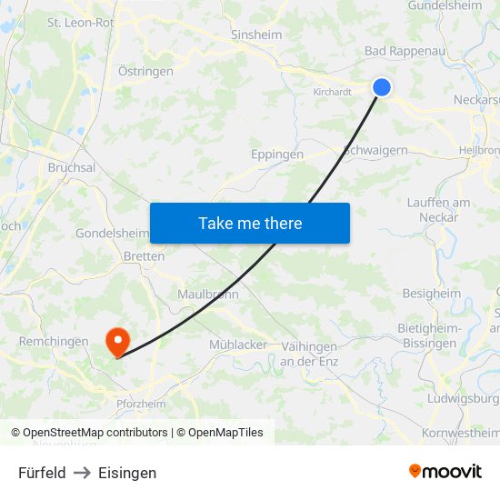 Fürfeld to Eisingen map