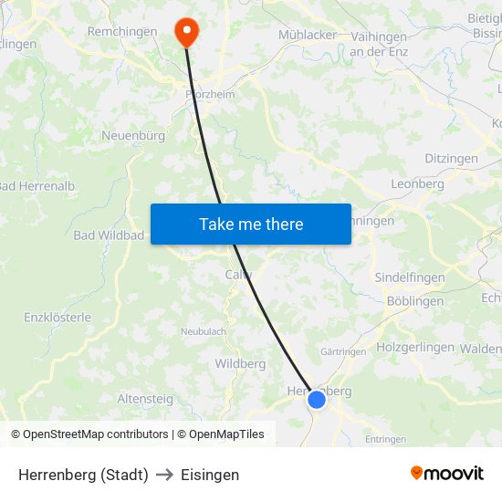 Herrenberg (Stadt) to Eisingen map