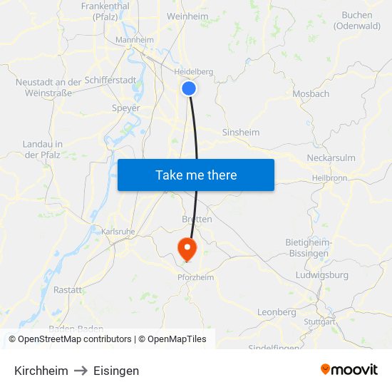 Kirchheim to Eisingen map