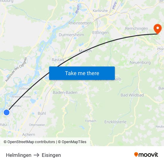 Helmlingen to Eisingen map