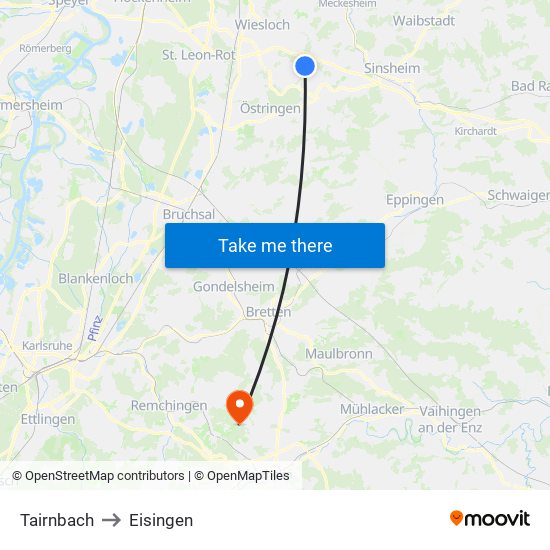 Tairnbach to Eisingen map