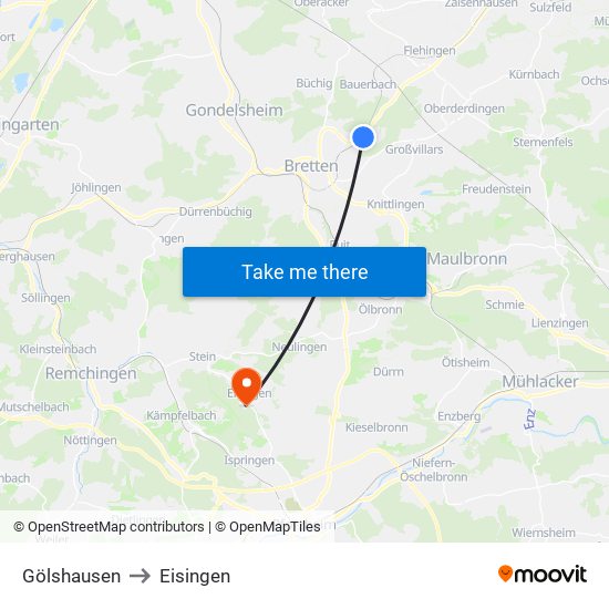 Gölshausen to Eisingen map