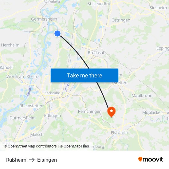 Rußheim to Eisingen map