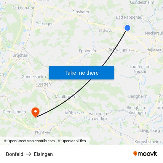 Bonfeld to Eisingen map