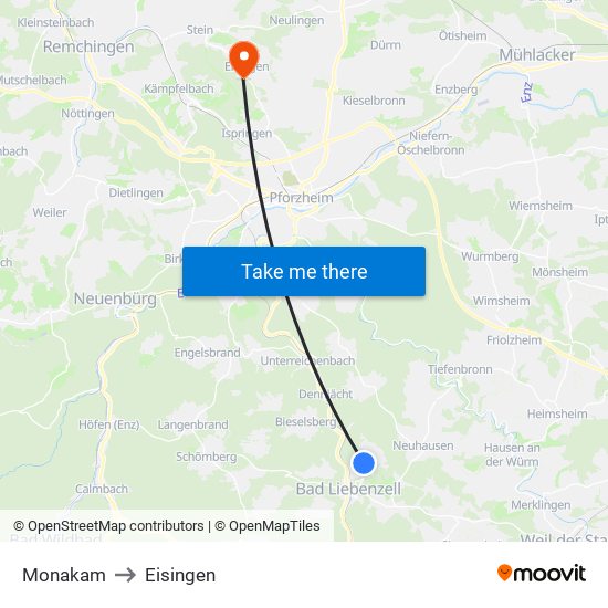 Monakam to Eisingen map