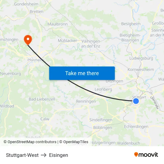 Stuttgart-West to Eisingen map