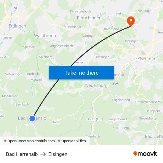 Bad Herrenalb to Eisingen map
