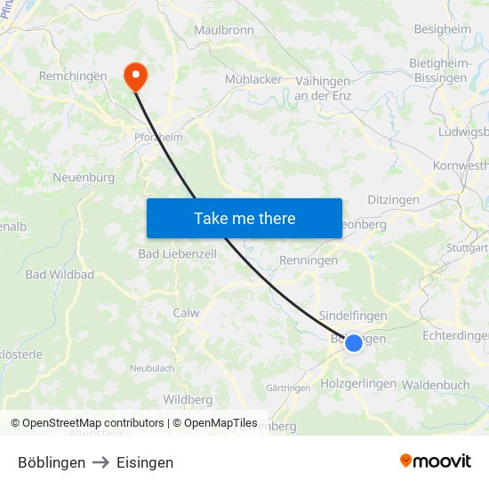 Böblingen to Eisingen map