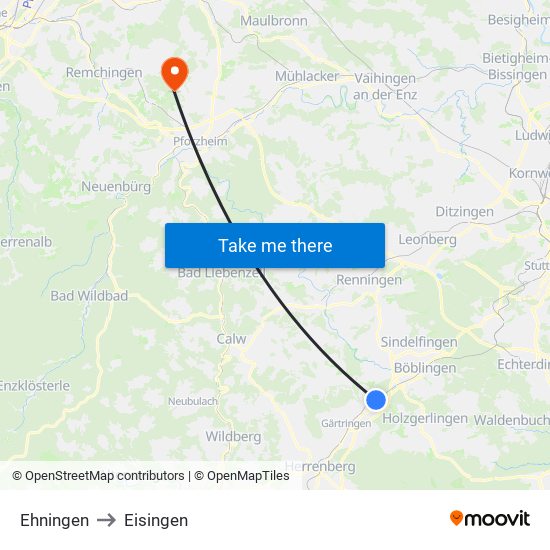 Ehningen to Eisingen map