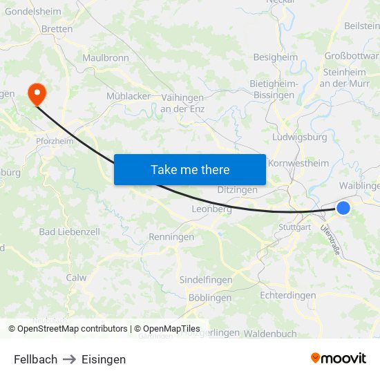 Fellbach to Eisingen map