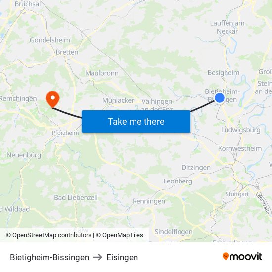 Bietigheim-Bissingen to Eisingen map