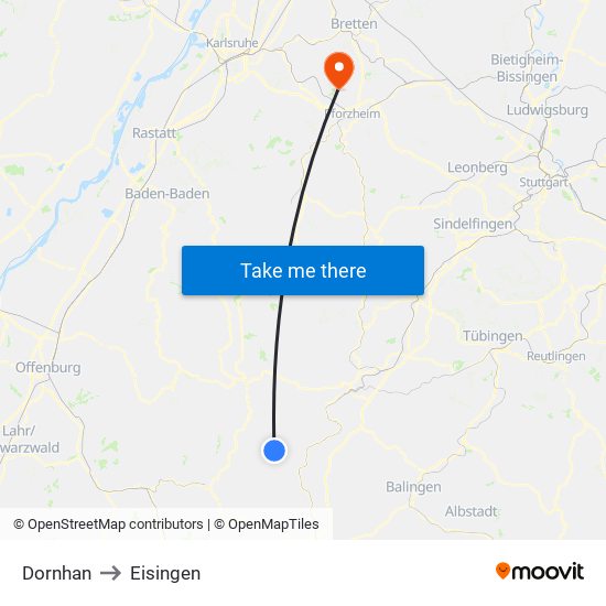 Dornhan to Eisingen map