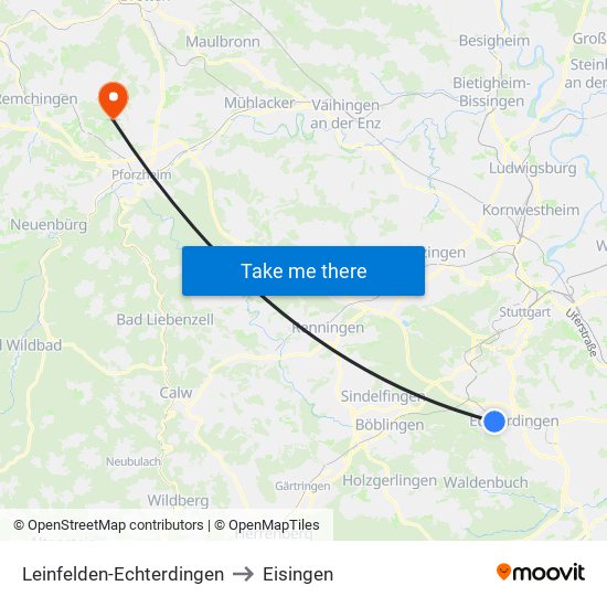 Leinfelden-Echterdingen to Eisingen map