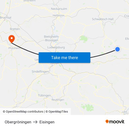 Obergröningen to Eisingen map