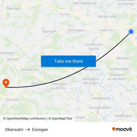 Obersulm to Eisingen map