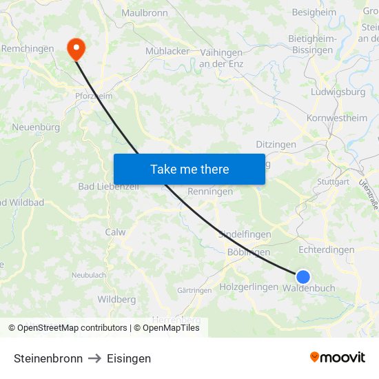 Steinenbronn to Eisingen map