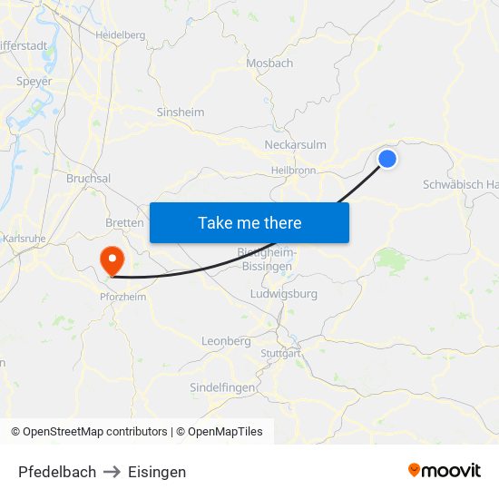 Pfedelbach to Eisingen map