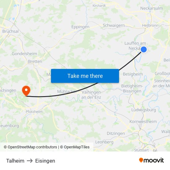 Talheim to Eisingen map