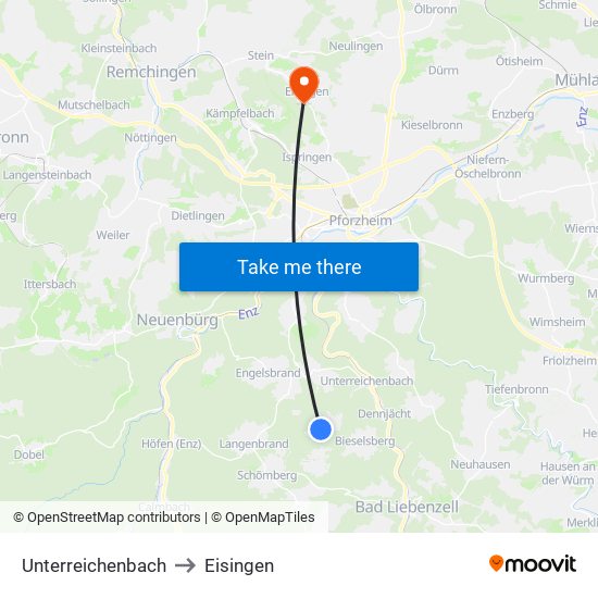 Unterreichenbach to Eisingen map