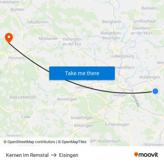 Kernen Im Remstal to Eisingen map
