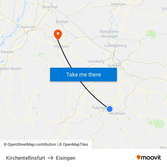 Kirchentellinsfurt to Eisingen map