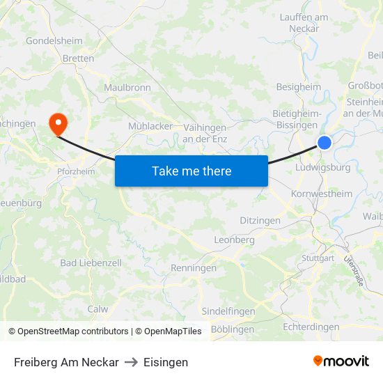 Freiberg Am Neckar to Eisingen map
