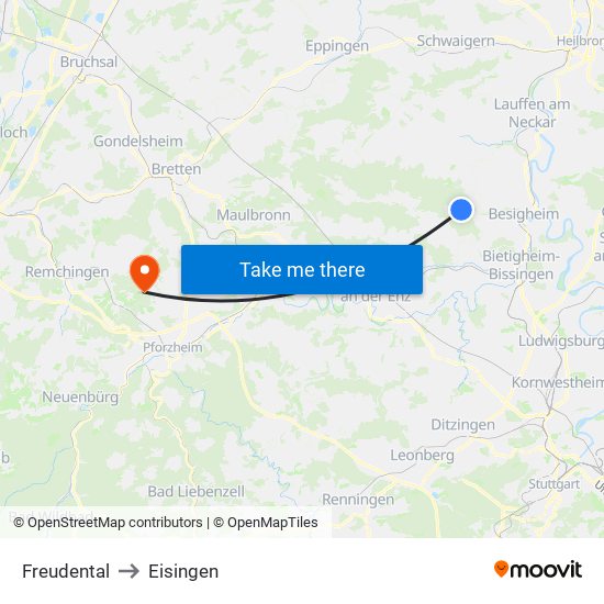 Freudental to Eisingen map