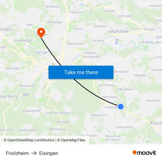 Friolzheim to Eisingen map