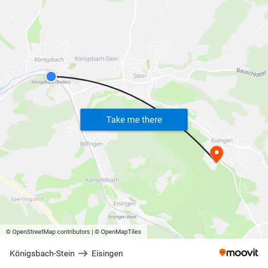 Königsbach-Stein to Eisingen map