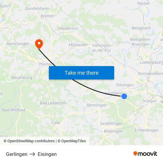 Gerlingen to Eisingen map