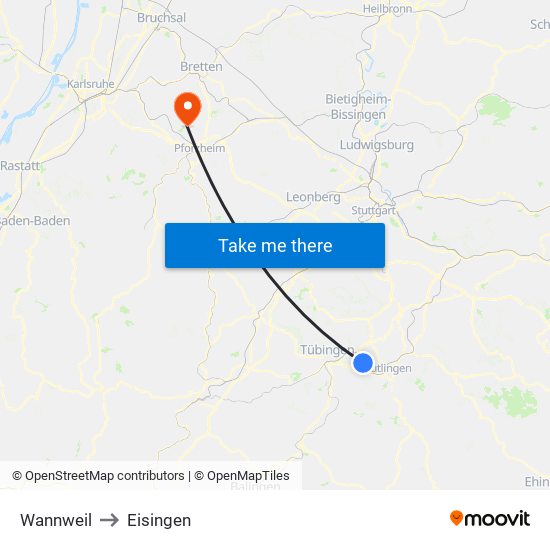 Wannweil to Eisingen map