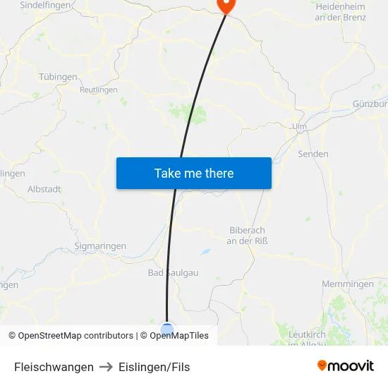 Fleischwangen to Eislingen/Fils map