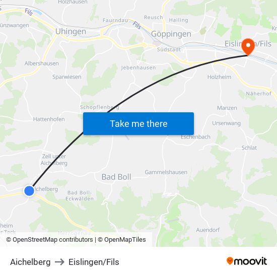 Aichelberg to Eislingen/Fils map