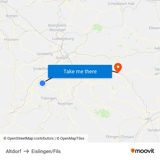 Altdorf to Eislingen/Fils map