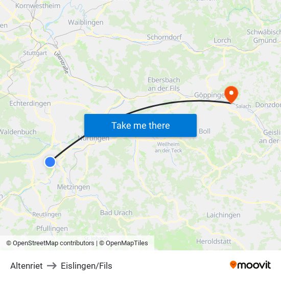 Altenriet to Eislingen/Fils map