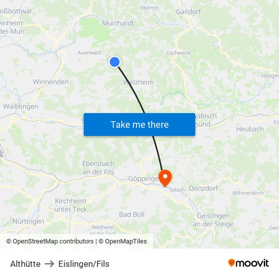 Althütte to Eislingen/Fils map