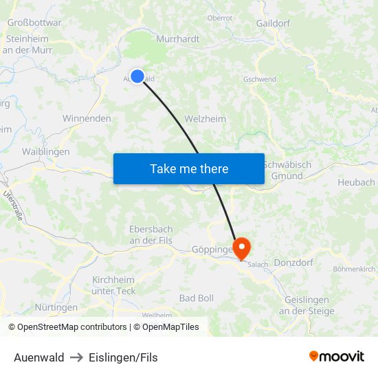 Auenwald to Eislingen/Fils map