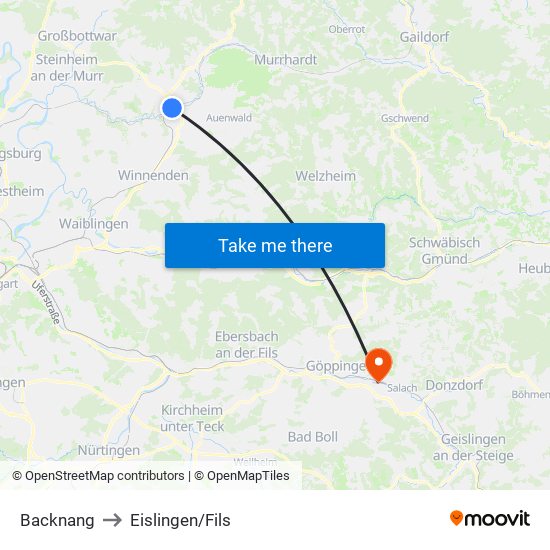 Backnang to Eislingen/Fils map