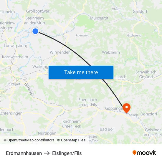 Erdmannhausen to Eislingen/Fils map