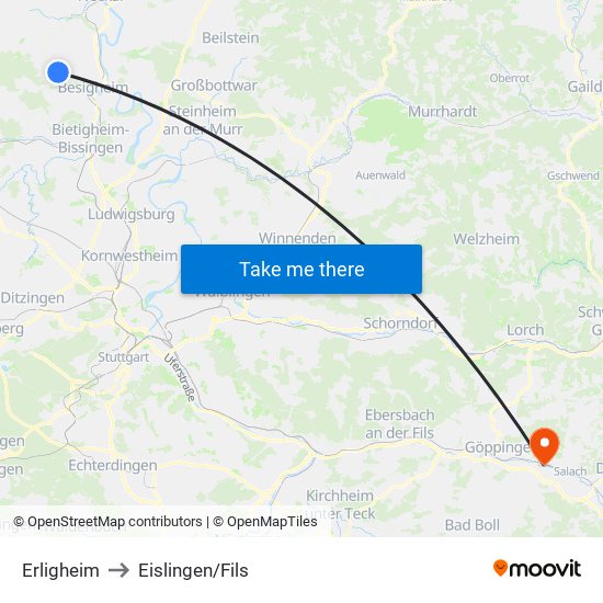 Erligheim to Eislingen/Fils map