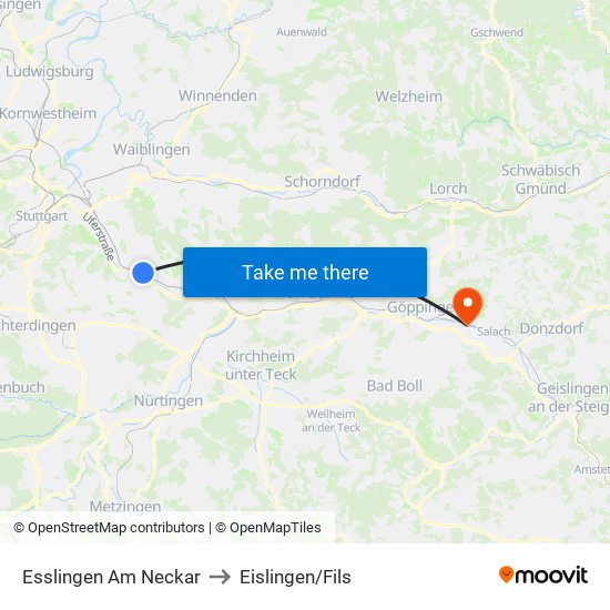 Esslingen Am Neckar to Eislingen/Fils map