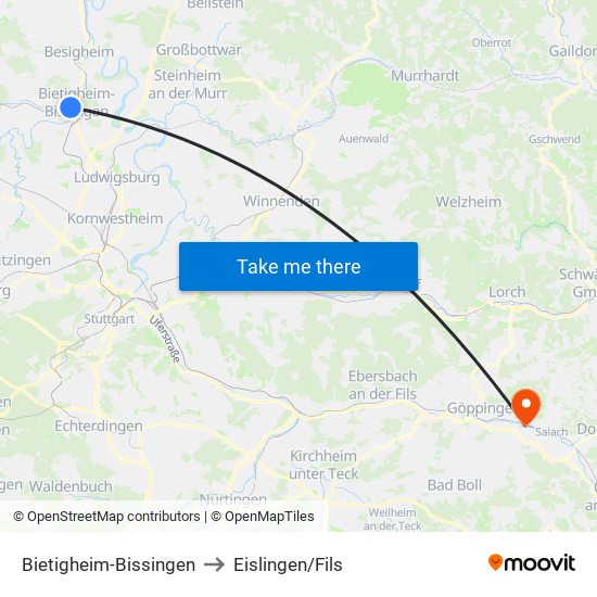 Bietigheim-Bissingen to Eislingen/Fils map