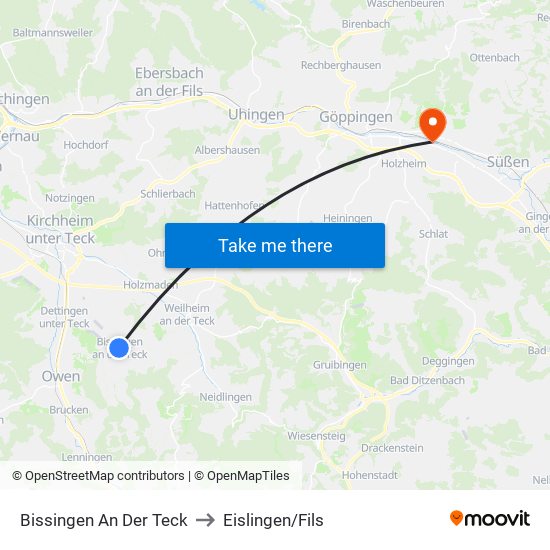 Bissingen An Der Teck to Eislingen/Fils map