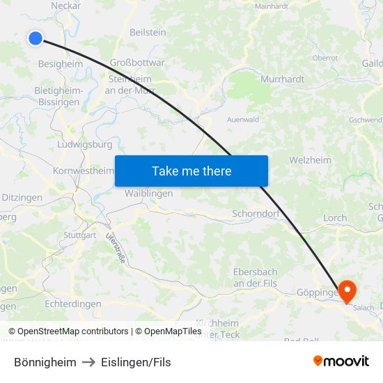 Bönnigheim to Eislingen/Fils map