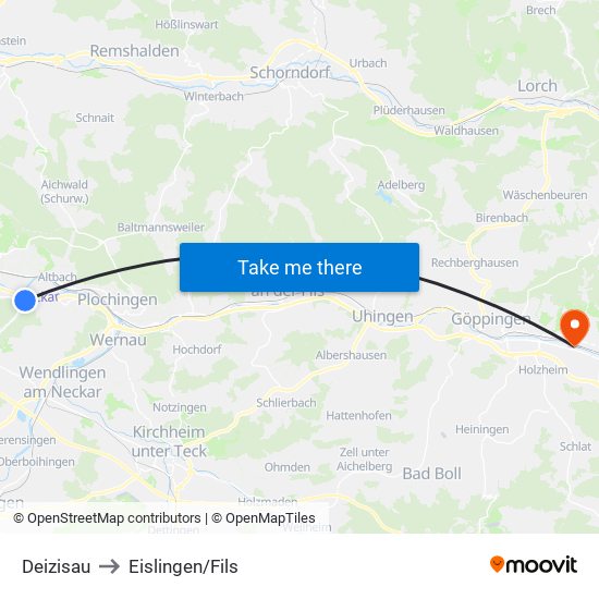 Deizisau to Eislingen/Fils map