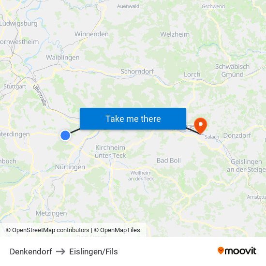 Denkendorf to Eislingen/Fils map