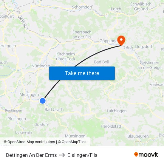 Dettingen An Der Erms to Eislingen/Fils map